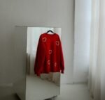 Red Oversized Sweatshirt with Sparkling Heart Details