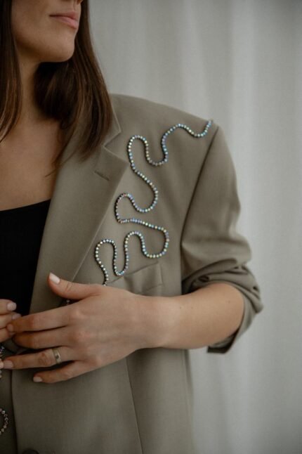 Upcycled Blazer with Rhinestone Snake Detail