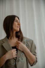 Upcycled Blazer with Rhinestone Snake Detail - Image 3