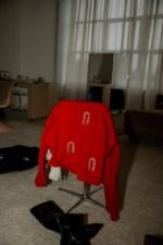 Limited Edition Oversized Red Sweatshirt with Hanging Rhinestone Arches - Image 2
