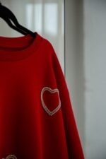 Red Oversized Sweatshirt with Sparkling Heart Details - Image 2