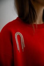 Limited Edition Oversized Red Sweatshirt with Hanging Rhinestone Arches - Image 4