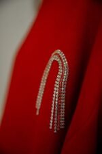 Limited Edition Oversized Red Sweatshirt with Hanging Rhinestone Arches - Image 3